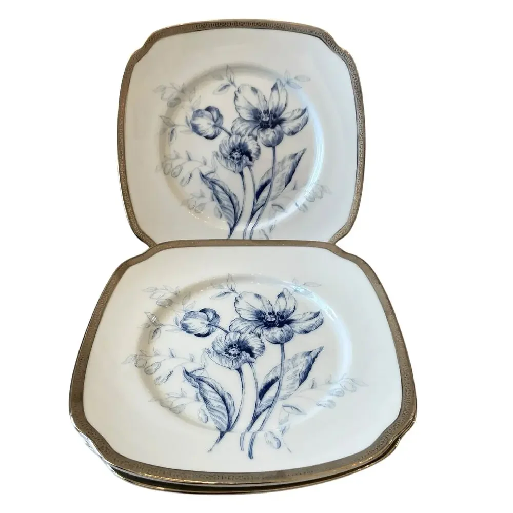 6 Charter Club Fashion Buffet Platinum Blue Floral Salad Plates 8.5in for Macy's